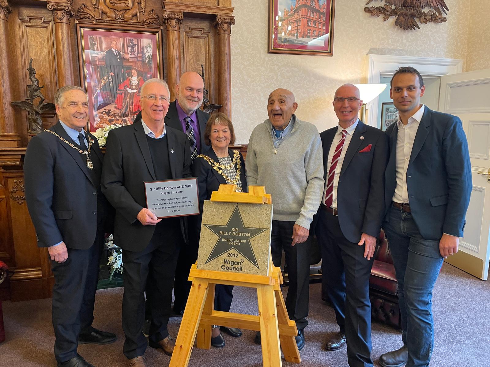 Sir Billy with the Mayor and other VIP guests at Wigan Town Hall Sir Billy with the Mayor and other VIP guests at Wigan Town Hall